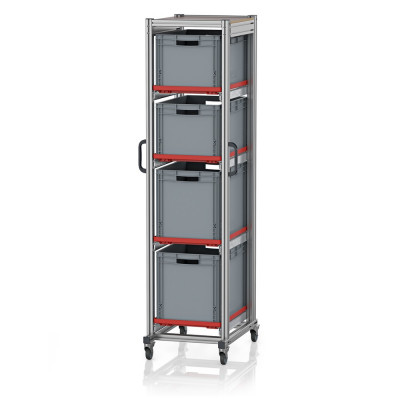 Chariot porte-bacs Euro  – Hauteur 201,1 cm – 4  rails, 2  bacs euro + 2  bacs euro