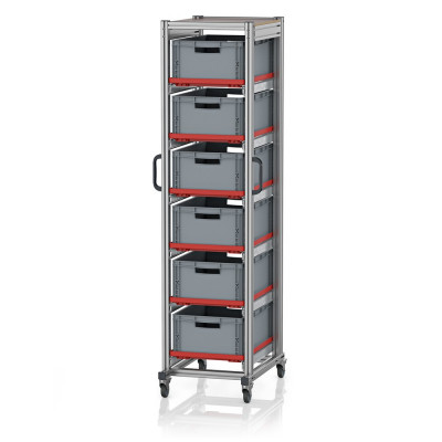 Chariot porte-bacs Euro  – Hauteur 201,1 cm – 6  rails, 6  bacs euro