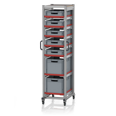 Chariot porte-bacs Euro  – Hauteur 201,1 cm – 7  rails, 2  bacs euro + 5  bacs euro