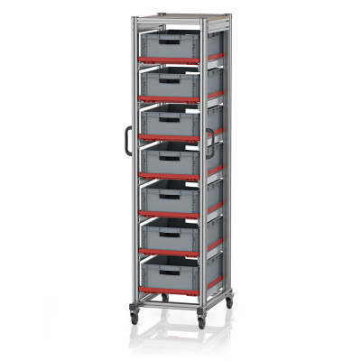 Chariot porte-bacs Euro  – Hauteur 201,1 cm – 7  rails, 7  bacs euro