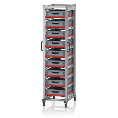 Chariot porte-bacs Euro  – Hauteur 201,1 cm – 9  rails, 9  bacs euro