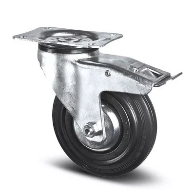 Roulette à Frein Caoutchouc Noir – Diamètre 80 à 200 mm – Charge 70 à 205 kg