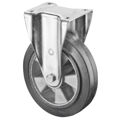 Roulette Fixe Charge Lourde Caoutchouc élastique noir - Ø125mm - 220kg