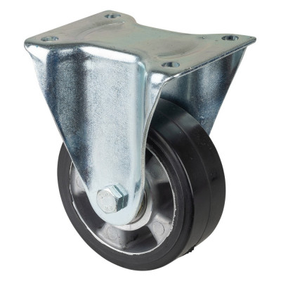 Roulette Fixe Charge Lourde Caoutchouc élastique noir - Ø125mm - 220kg