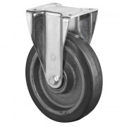 Roulette Fixe Charge Lourde Caoutchouc élastique noir - Ø125mm - 275kg