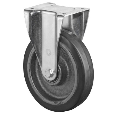 Roulette Fixe Charge Lourde Caoutchouc élastique noir - Ø125mm - 275kg