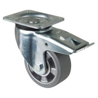 Roulette Pivotante à frein Charge Lourde Caoutchouc élastique gris - Ø125mm - 220kg Roulette Pivotante à frein Charge Lourde Caoutchouc élastique gris - Ø125mm - 220kg