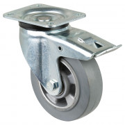 Roulette Pivotante à frein Charge Lourde Caoutchouc élastique gris - Ø160mm - 350kg