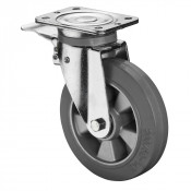 Roulette Pivotante à frein Charge Lourde Caoutchouc élastique gris - Ø200mm - 450kg