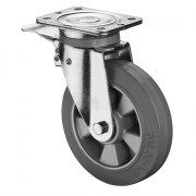 Roulette Pivotante à frein Charge Lourde Caoutchouc élastique gris - Ø200mm - 450kg