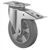 Roulette Pivotante à frein Charge Lourde Caoutchouc élastique gris - Ø200mm - 450kg