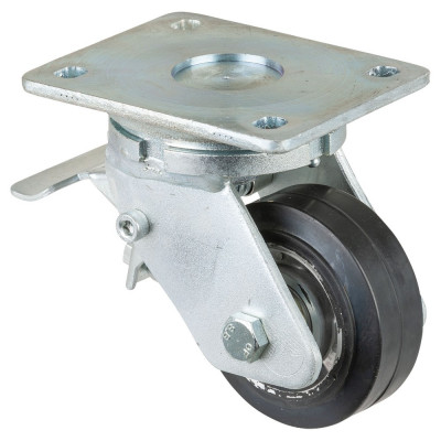 Roulette Pivotante à frein Charge Lourde Caoutchouc élastique noir - Ø100mm - 150kg