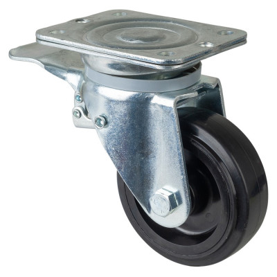 Roulette Pivotante à frein Charge Lourde Caoutchouc élastique noir - Ø125mm - 200kg