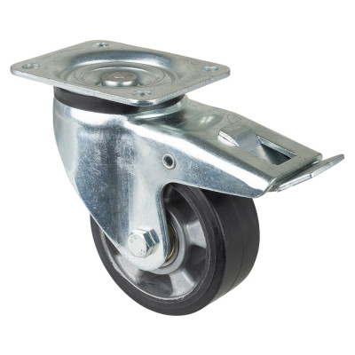 Roulette Pivotante à frein Charge Lourde Caoutchouc élastique noir - Ø125mm - 220kg