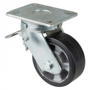 Roulette Pivotante à frein Charge Lourde Caoutchouc élastique noir - Ø125mm - 220kg