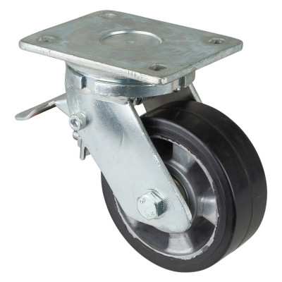 Roulette Pivotante à frein Charge Lourde Caoutchouc élastique noir - Ø125mm - 220kg