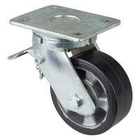 Roulette Pivotante à frein Charge Lourde Caoutchouc élastique noir - Ø125mm - 220kg