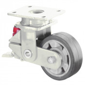 Roulette Pivotante à frein Charge Lourde Caoutchouc élastique noir - Ø125mm - 220kg