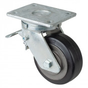 Roulette Pivotante à frein Charge Lourde Caoutchouc élastique noir - Ø125mm - 275kg