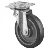 Roulette Pivotante à frein Charge Lourde Caoutchouc élastique noir - Ø150mm - 350kg