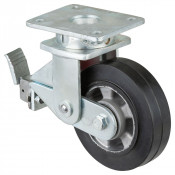 Roulette Pivotante à frein Charge Lourde Caoutchouc élastique noir - Ø160mm - 350kg