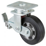 Roulette Pivotante à frein Charge Lourde Caoutchouc élastique noir - Ø160mm - 350kg