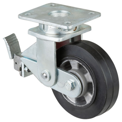 Roulette Pivotante à frein Charge Lourde Caoutchouc élastique noir - Ø160mm - 350kg