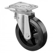 Roulette Pivotante à frein Charge Lourde Caoutchouc élastique noir - Ø200mm - 400kg