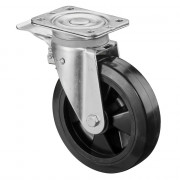 Roulette Pivotante à frein Charge Lourde Caoutchouc élastique noir - Ø200mm - 400kg