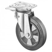 Roulette Pivotante à frein Charge Lourde Caoutchouc élastique noir - Ø200mm - 450kg