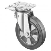 Roulette Pivotante à frein Charge Lourde Caoutchouc élastique noir - Ø200mm - 450kg