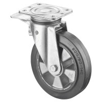 Roulette Pivotante à frein Charge Lourde Caoutchouc élastique noir - Ø200mm - 450kg