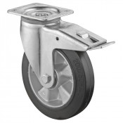 Roulette Pivotante à frein Charge Lourde Caoutchouc élastique noir - Ø200mm - 450kg
