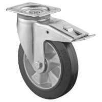 Roulette Pivotante à frein Charge Lourde Caoutchouc élastique noir - Ø200mm - 450kg Roulette Pivotante à frein Charge Lourde Caoutchouc élastique noir - Ø200mm - 450kg