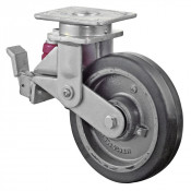 Roulette Pivotante à frein Charge Lourde Caoutchouc élastique noir - Ø200mm - 450kg