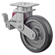 Roulette Pivotante à frein Charge Lourde Caoutchouc élastique noir - Ø200mm - 450kg