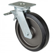 Roulette Pivotante à frein Charge Lourde Caoutchouc élastique noir - Ø250mm - 500kg