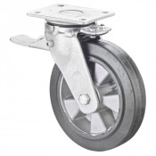 Roulette Pivotante à frein Charge Lourde Caoutchouc élastique noir - Ø250mm - 580kg