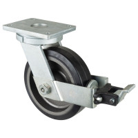 Roulette Pivotante à frein Charge Lourde Caoutchouc élastique noir - Ø250mm - 750kg Roulette Pivotante à frein Charge Lourde Caoutchouc élastique noir - Ø250mm - 750kg