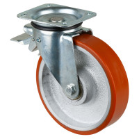 Roulette Pivotante à frein Charge Lourde Polyuréthane - Ø200mm - 450kg Roulette Pivotante à frein Charge Lourde Polyuréthane - Ø200mm - 450kg
