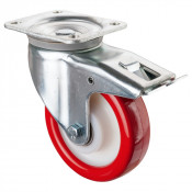 Roulette Pivotante à frein Charge Lourde Polyuréthane rouge - Ø160mm - 600kg