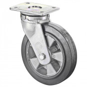 Roulette Pivotante Charge Lourde Caoutchouc élastique noir - Ø125mm - 220kg