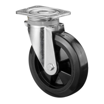 Roulette Pivotante Charge Lourde Caoutchouc élastique noir - Ø200mm - 400kg