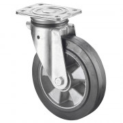 Roulette Pivotante Charge Lourde Caoutchouc élastique noir - Ø200mm - 450kg