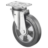 Roulette Pivotante Charge Lourde Caoutchouc élastique noir - Ø200mm - 450kg