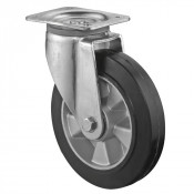 Roulette Pivotante Charge Lourde Caoutchouc élastique noir - Ø200mm - 450kg