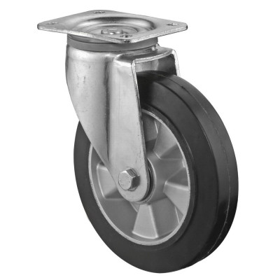 Roulette Pivotante Charge Lourde Caoutchouc élastique noir - Ø200mm - 450kg