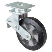 Roulette Pivotante Charge Lourde Caoutchouc élastique noir - Ø200mm - 450kg