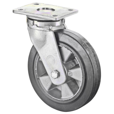 Roulette Pivotante Charge Lourde Caoutchouc élastique noir - Ø250mm - 580kg