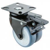 Roulette Appareil Bloc. Dir. Caoutchouc bleu clair Ø75mm 100kg Platine